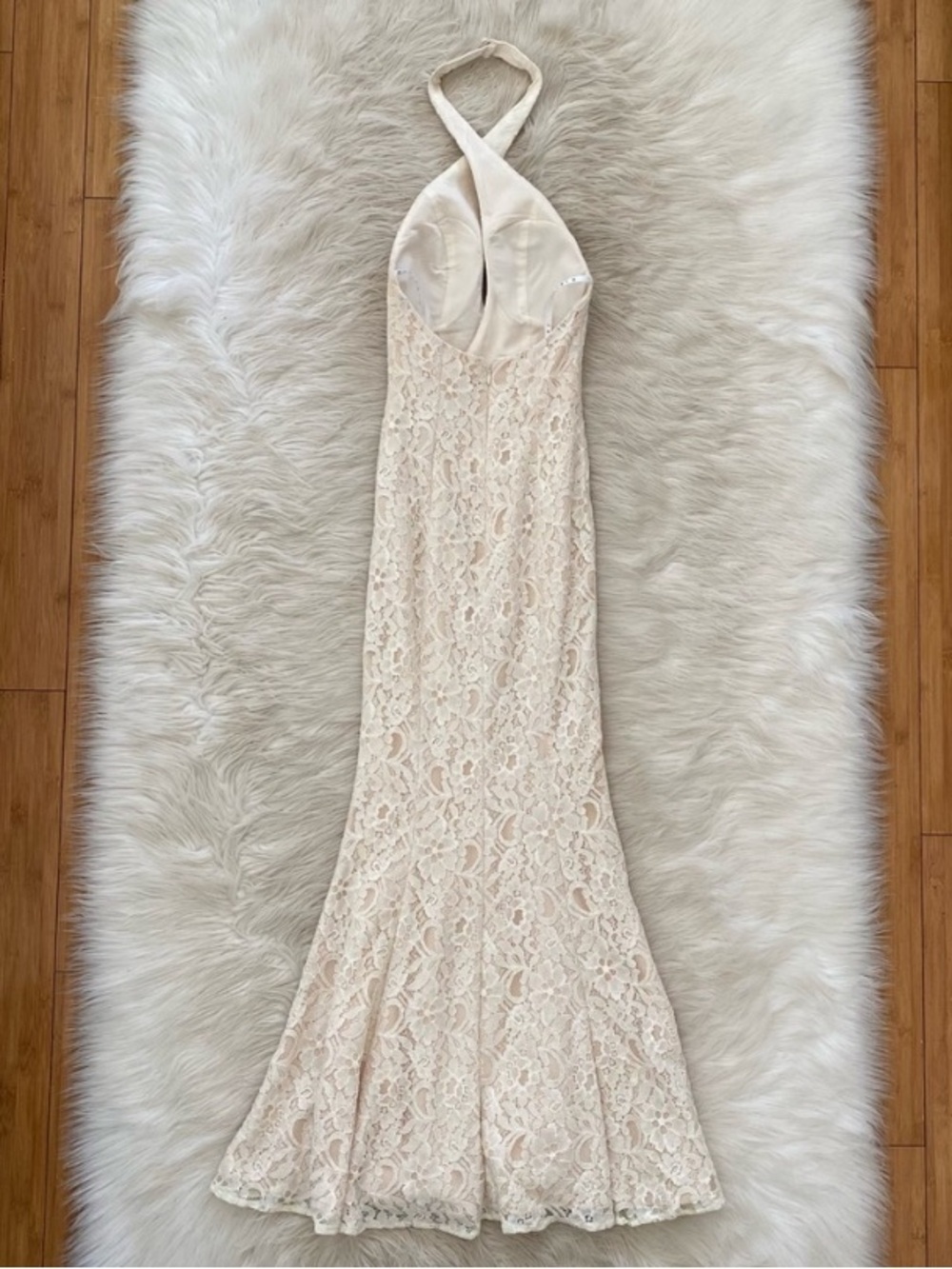 Jarlo Priscilla Maxi Dress Cream White Lace Halter Neck Sleeveless Gown 2 Petite - Picture 11 of 16
